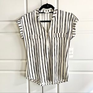 SOLD Black and Ivory stripes gold zipper top